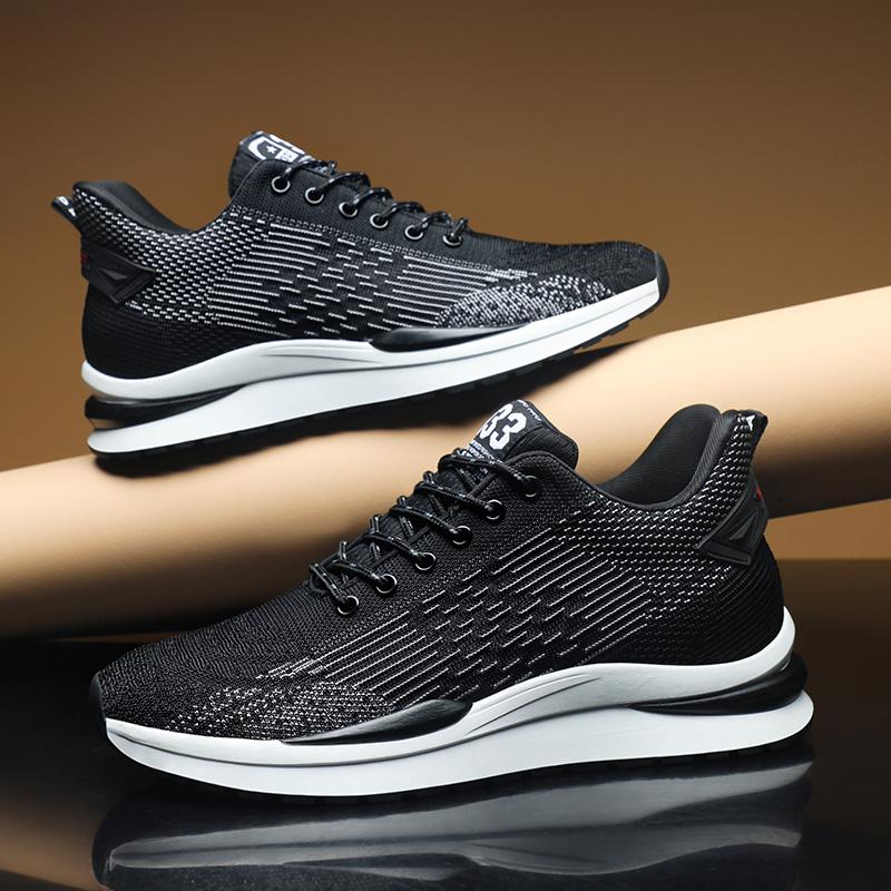Fashion Elevator Shoes Men's Black Sneakers Hidden Heels Heightening Shoes For Men Black Breathable Mesh 8CM Sports Taller Shoes