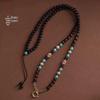 Ebony Wood Buddha Amulet Pendant Necklace with Beaded Chain for Men and Women
