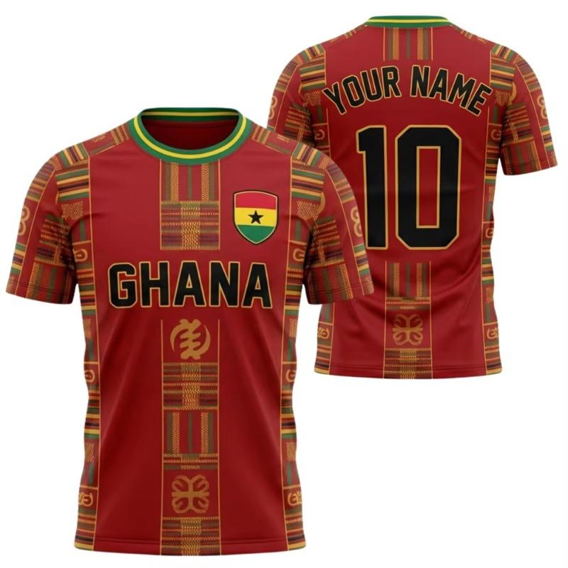 Custom Ghana Football Jersey Shirt Personalized Red Ghana Fan Tee African Pattern Football Top Custom Name Number Sports Gift