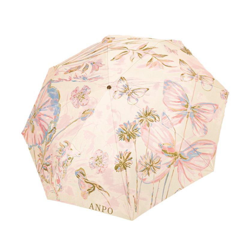 Gold Curved Hook Sunshade Sun & Rain Anti-UV Folding Umbrella for Women