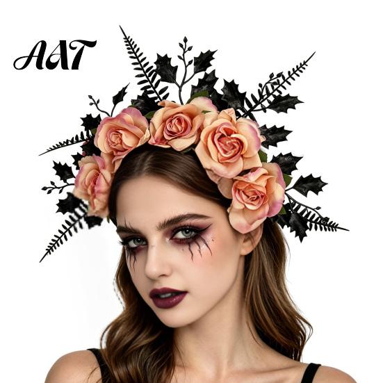 Comfortable Gothic Headwear for Girls Halloween Rose Headband, Flower Leaf Crown Hair Hoops Bands, Elegant Style Headband Headpiece Hairband