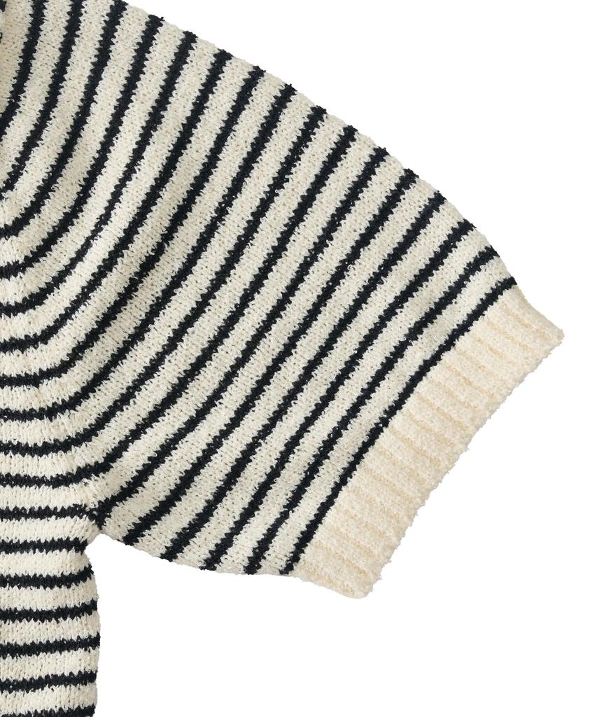 ANALOG MOOD Marine Stripe Round Short Sleeve Knit (Ivory)