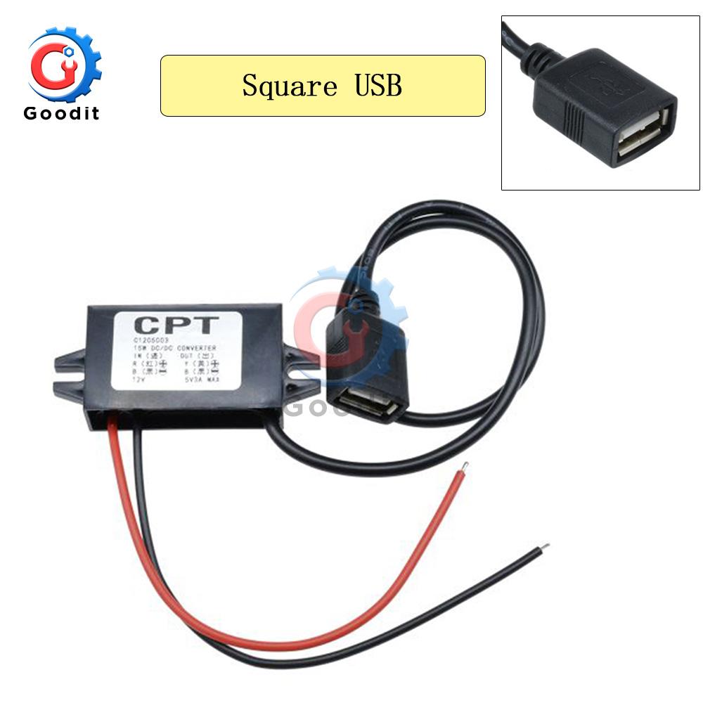 

Автомобильный преобразователь мощности, квадратный USB-адаптер понижающего напряжения, выходной адаптер питания, низкотемпературная автоматическая защита, DC-DC 12 В до 5 В, 3 А