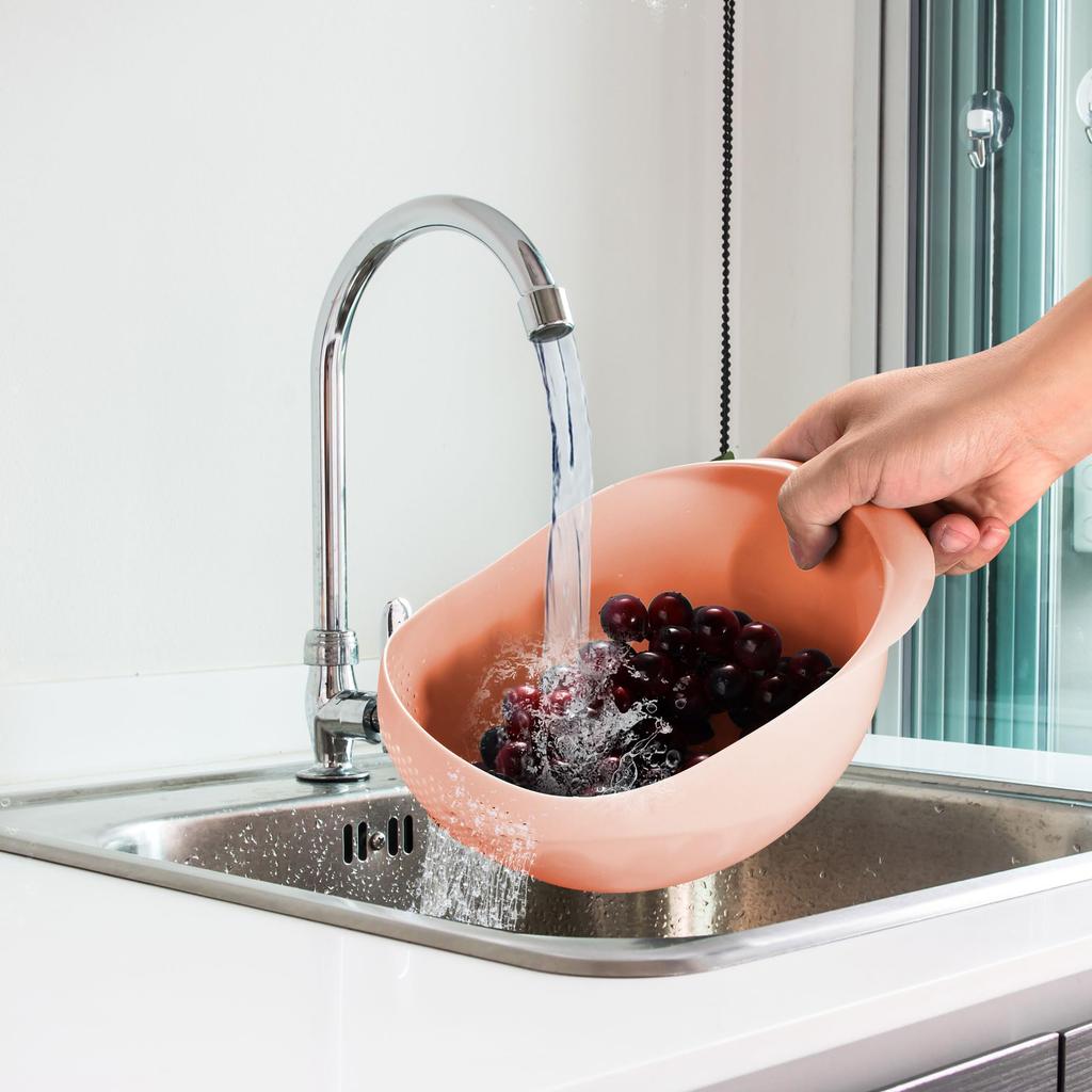 uxcell Rice Washing Colander, Rice Washer Colander, Fruit Washing Bowl, Multipurpose Plastic Fruit and Vegetable Drainer Basket Kitchen Gadget, Pink