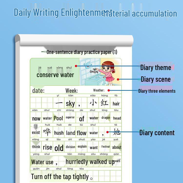 Primary School Students' Picture Diary & Calligraphy Practice Book: First & Second Grade Writing & Tracing