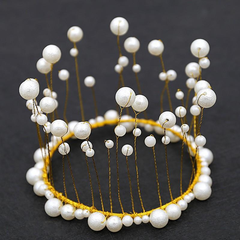 Crown Cake Decoration Highlight Seaweed Pearl Baking Round Tiara Birthday Party Accessories Hair Accessories Bridal