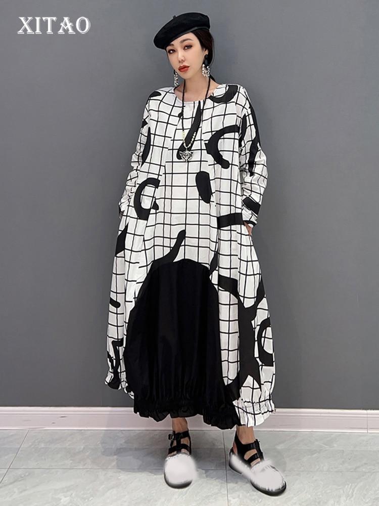

XITAO клетчатое асимметричное платье, индивидуальное модное свободное женское платье FBB1573