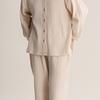 Women's Cotton Pajama Set Button Down Long Sleeve Top And Long Pants Loungewear Set Casual 2 Piece Sleepwear