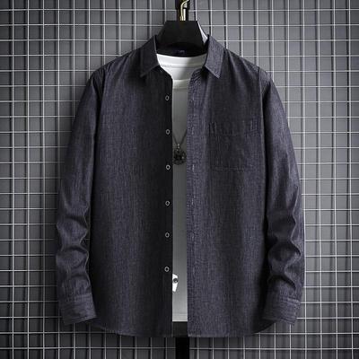 100%Cotton Denim Shirts for Men Long Sleeve Soft Regular Fit Male Jeans Shirt Business Casual Solid with Pocket Quality