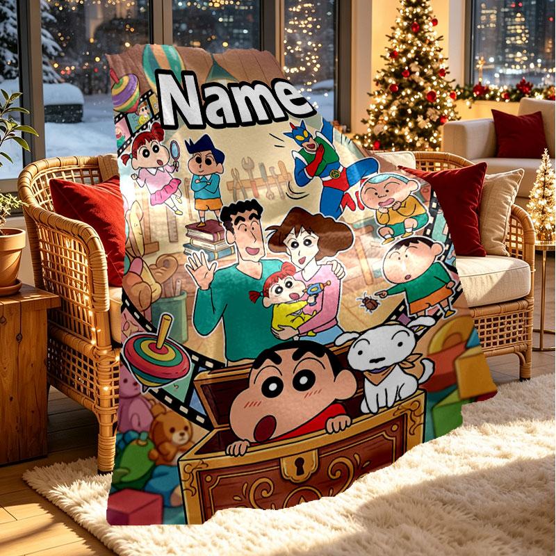 Custom Name Personalized Crayon Shin chan Print Blanket, Home Decor, Bedroom, Sofa, Camping, Couch, Gifts for Birthday Christmas