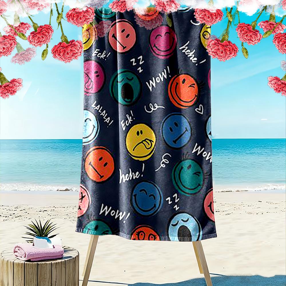 Buntes Smiley-Gesichter Muster Strandtuch schnelltrocknend für Reise Outdoor-Sport Joggen Strand und Schwimmen