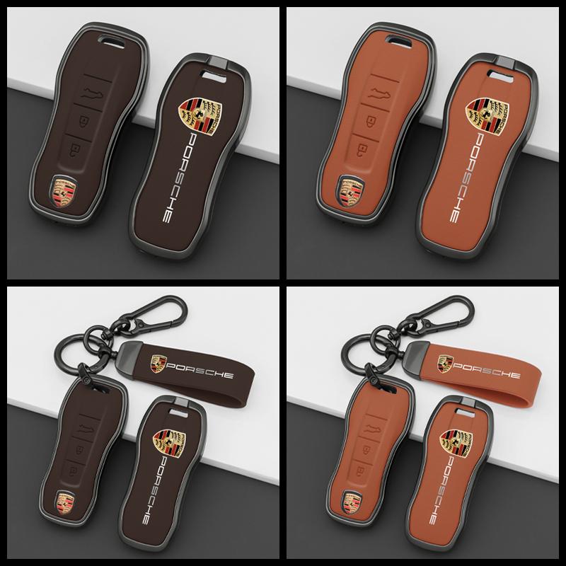 Custodia Cover Guscio Protettivo in Lega di Zinco e Pelle per Chiave Auto Telecomando a 3 Pulsanti per Porsche Panamera Cayenne 971 911 9YA Macan Boxster