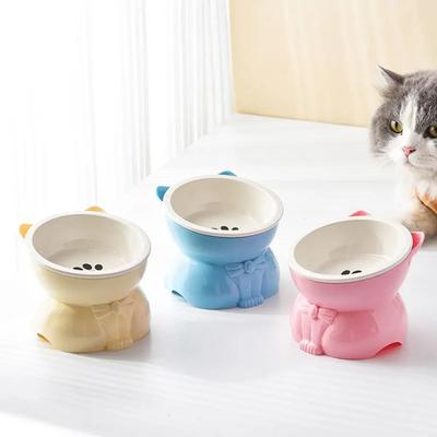 Multi-use Ceramic Cat Bowl Cute Creative Dog Food Feeding Basin Slanted Mouth Non-slip Pet High Foot Bowl Neck Protection