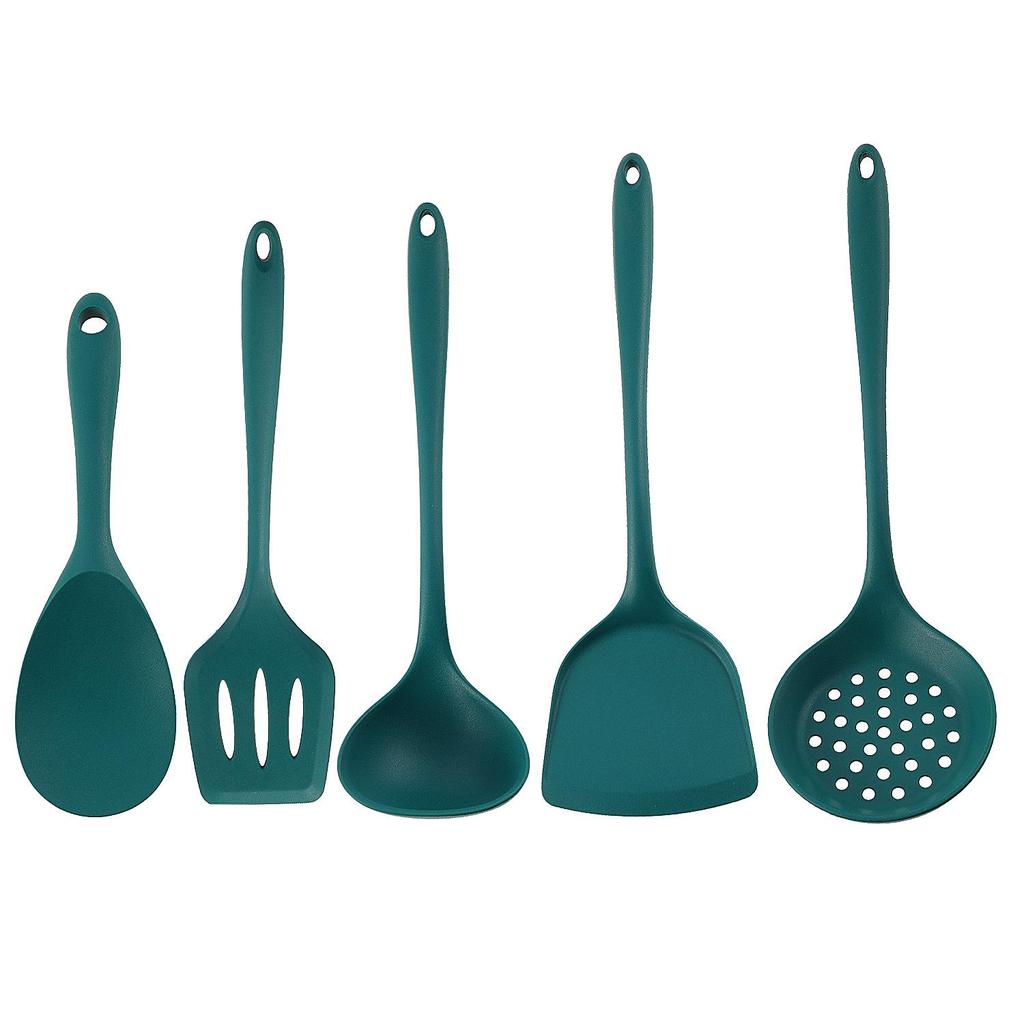 Silicone Heat-Resistant Non-Stick Kitchen Utensil Set: Spatula, Spoon, Colander - 5 Pieces