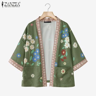 Cardigan a Kimono Casual Lento da Donna con Stampa Floreale e Manica a 3/4