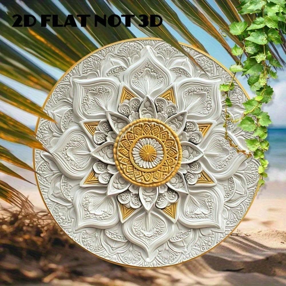 Golden Mandala Round Metal Wall Art 8x8 Inch Aluminum Home Decor Intricate Handmade Lightweight Bohemian