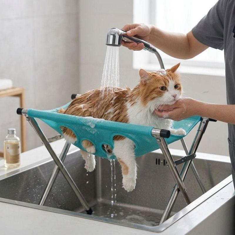 Folding Pet Grooming Hammock Anti-Scratch Quick Drying Dog Grooming Table Sturdy Detachable Pet Washing Station