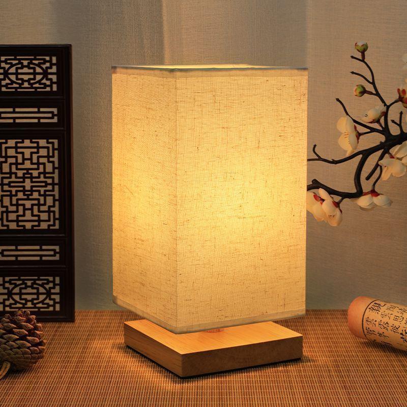 Chinese Style Bamboo Lantern Table Lamp Simple Dimmable USB Night Light Fabric Lampshade for Bedroom Bedside Living Room Dorm Warm Light