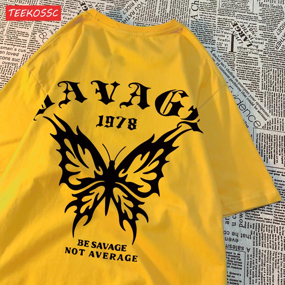 Womens T-Shirt Be Savage Not Average Butterfly Printed Soft Breathable Fashion Female Clothes Women