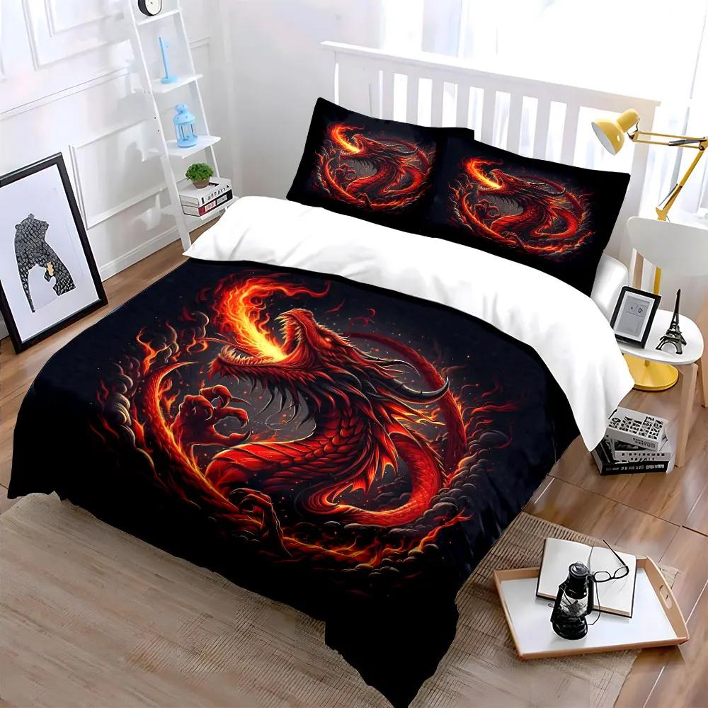 Dragon Flame Decorative Set Soft Comfortable Duvet Cover Bedding Set Included 1*Duvet Cover & 2*Pillowcases gift