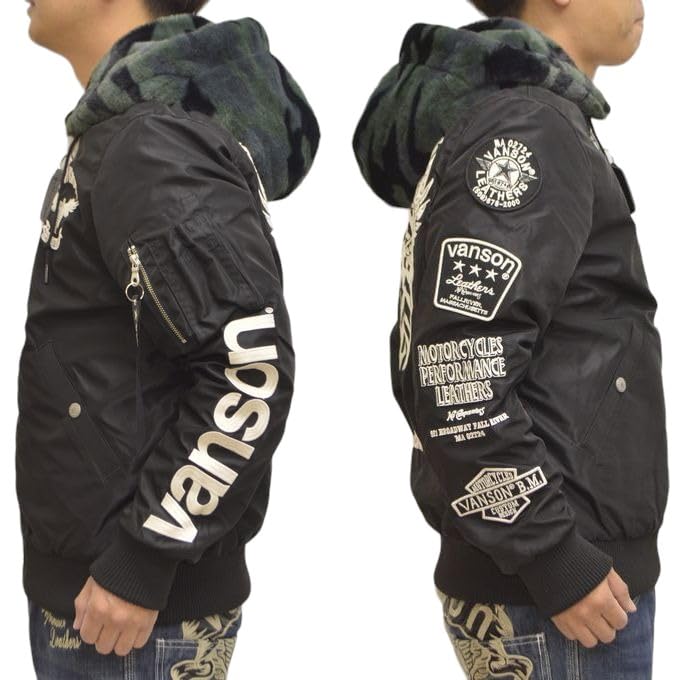 Reversible Nylon Jacket X Boa Jacket Bone Motorcycle Biker Outerwear [Vanson] NVJK-2306 MA-1 Men's (L)