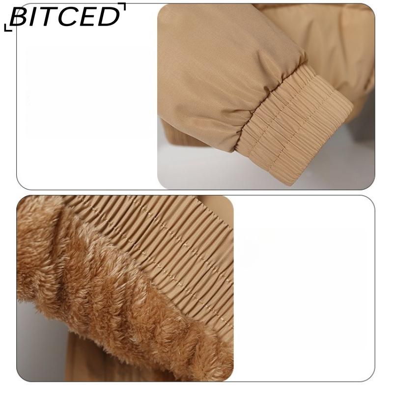 BITCED Women's Short-Length Puffer Coat Winter Fleece-Lined Thickened Cotton Jacket with Large Fur Collar Bread-Style Outerwear