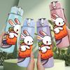 1PC Rabbit Riding Carrot Rocket Print 750ml Color Plastic Sports Water Bottle Leakproof Flip Straw Lid Suitable for Sports Office Home Use