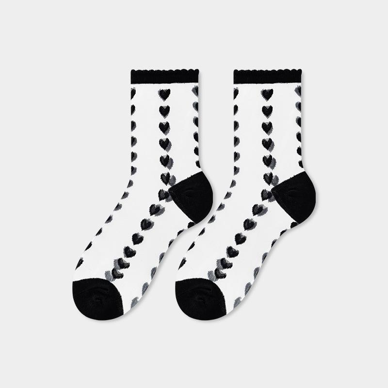 Summer Women Socks Ultra-thin Transparent Crystal Silk Socks Women Cartoon Print Japanese Kawaii Cute Funny Elastic Long Socks