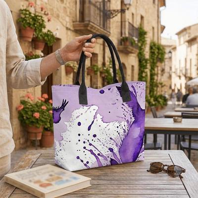  Purple Watercolor Pattern Tote Bag Casual Large Capacity Canvas Handbag for Daily Use