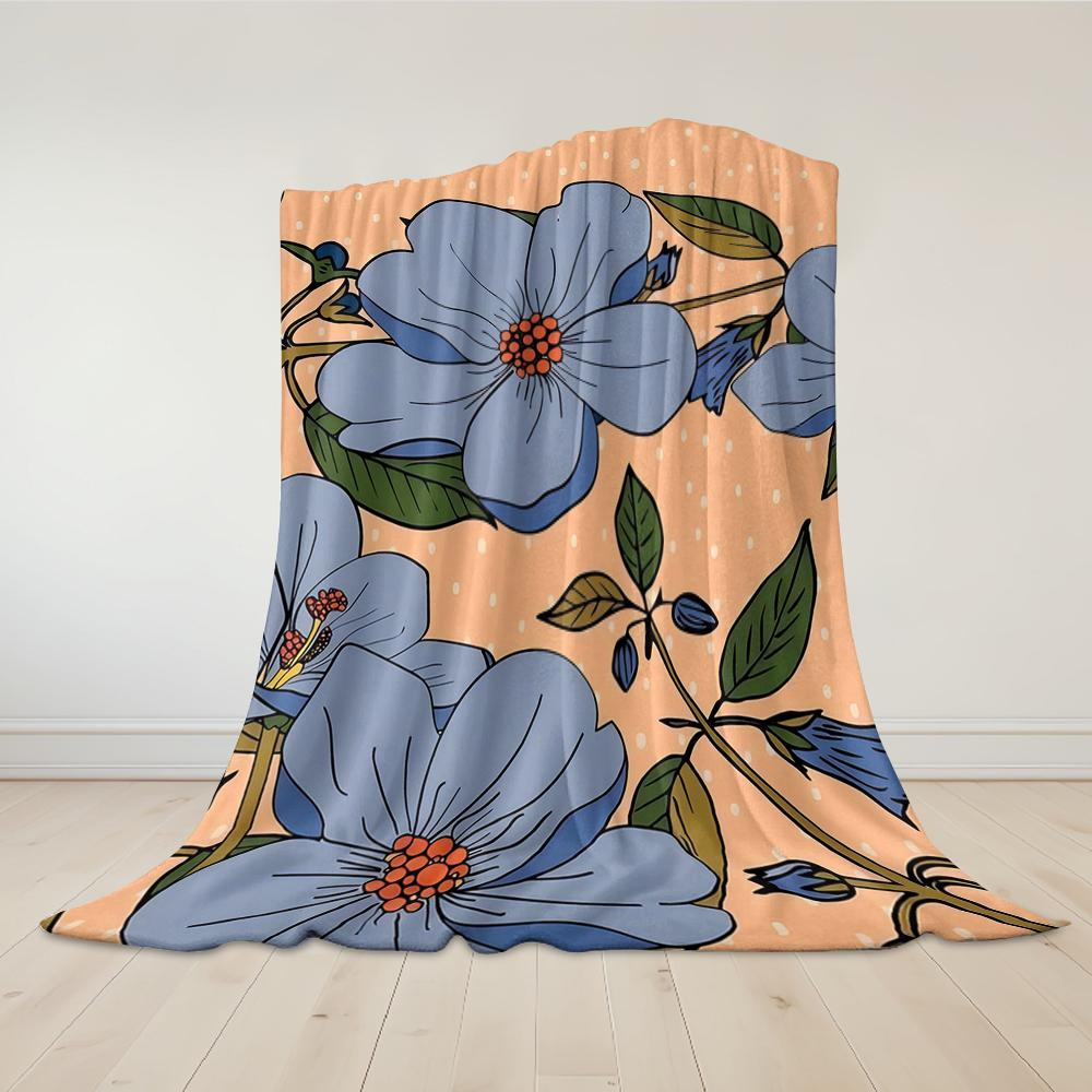 Blue Flower Polka Dot Pattern Flannel Blanket Warm Soft Halloween Christmas Couch Warm Cozy Decorative Decor Gift for All Season