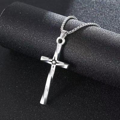 Trendy Titanium Steel Spiral Cross Pendant Necklace - Cold Style, Versatile Hip Hop European and American Twist Design
