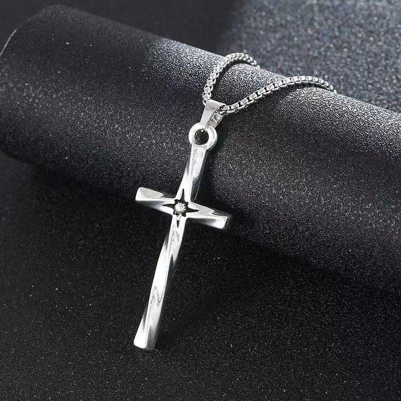 Trendy Titanium Steel Spiral Cross Pendant Necklace - Cold Style, Versatile Hip Hop European and American Twist Design
