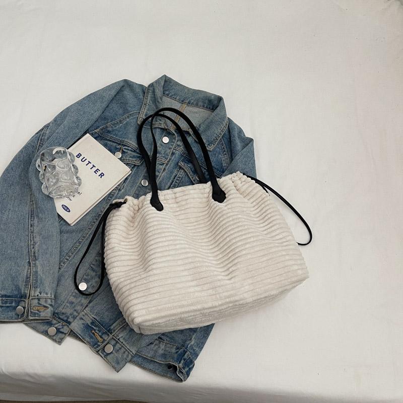 Corduroy Bag Women's Drawstring Shoulder Bag Commuter Tote Bag