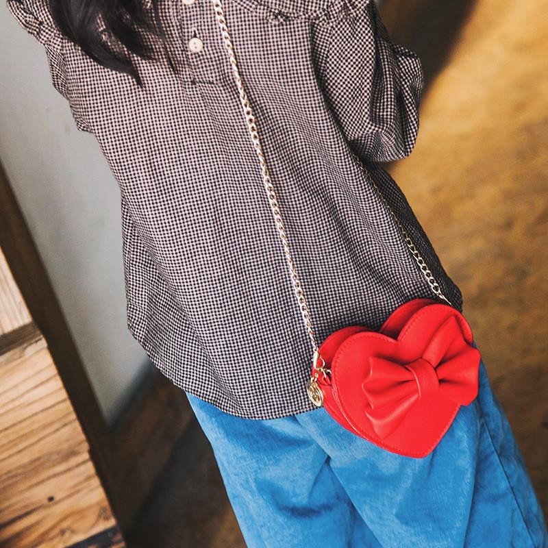 Fashionable Cute Mini Pu Shoulder Bag For Girls With Heart And Bowknot Elements