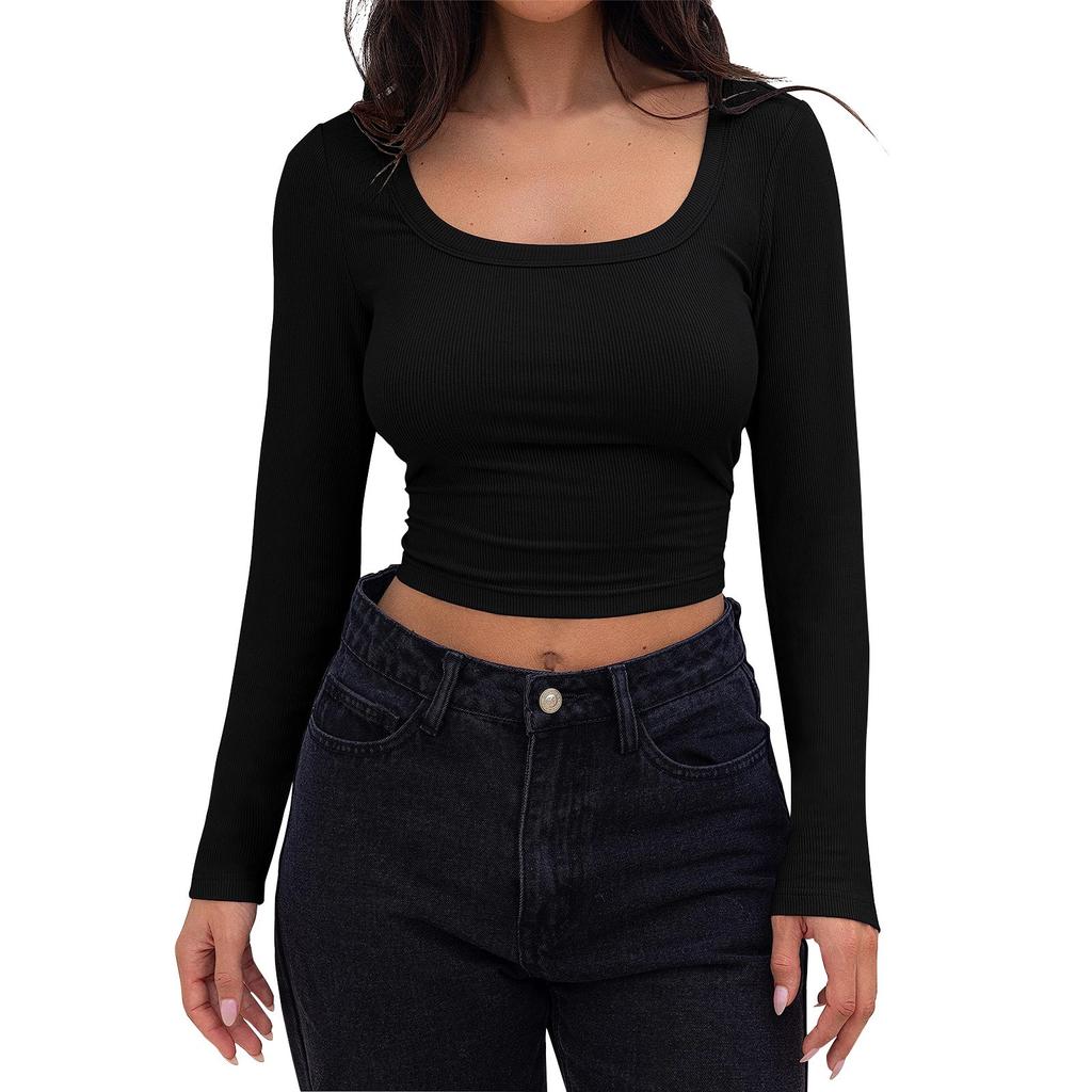 Women's Fashion Loose-Fit Round Neck Solid Color Long-Sleeve Top