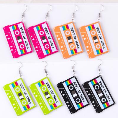 Acrylic Best of The 90s Letter Magnetic Tape Earrings for Women Vintage Square Cassette Tape Dangle Earrings Jewelry Gifts