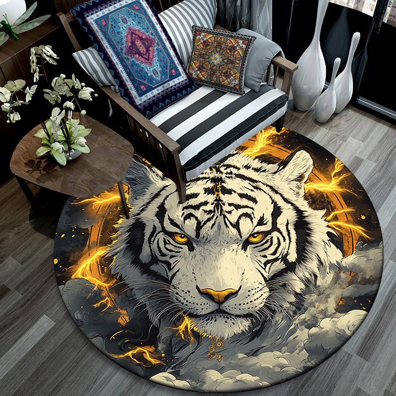 Roaring Tiger Round Area Rug,Carpet Rug for Living Room Bedroom Sofa Playroom Decor,Non-slip Floor Mat