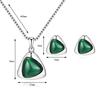 Women Faux Gemstone Triangular Pendant Necklace Ear Stud Earrings Jewelry Set