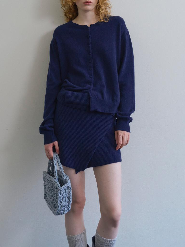 Tinnit Cashmere Wool Blend Wrap Skirt_Navy