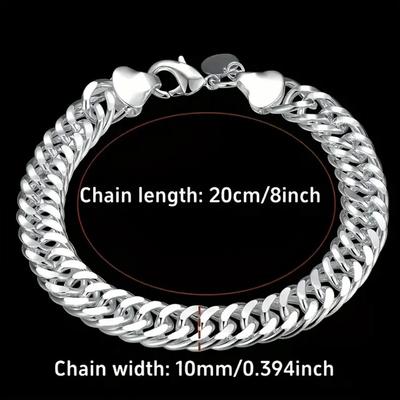 TEMU Men's Electroplated Sterling Silver S925 Whip Chain Bracelet: Bold, Simple, and Unique.