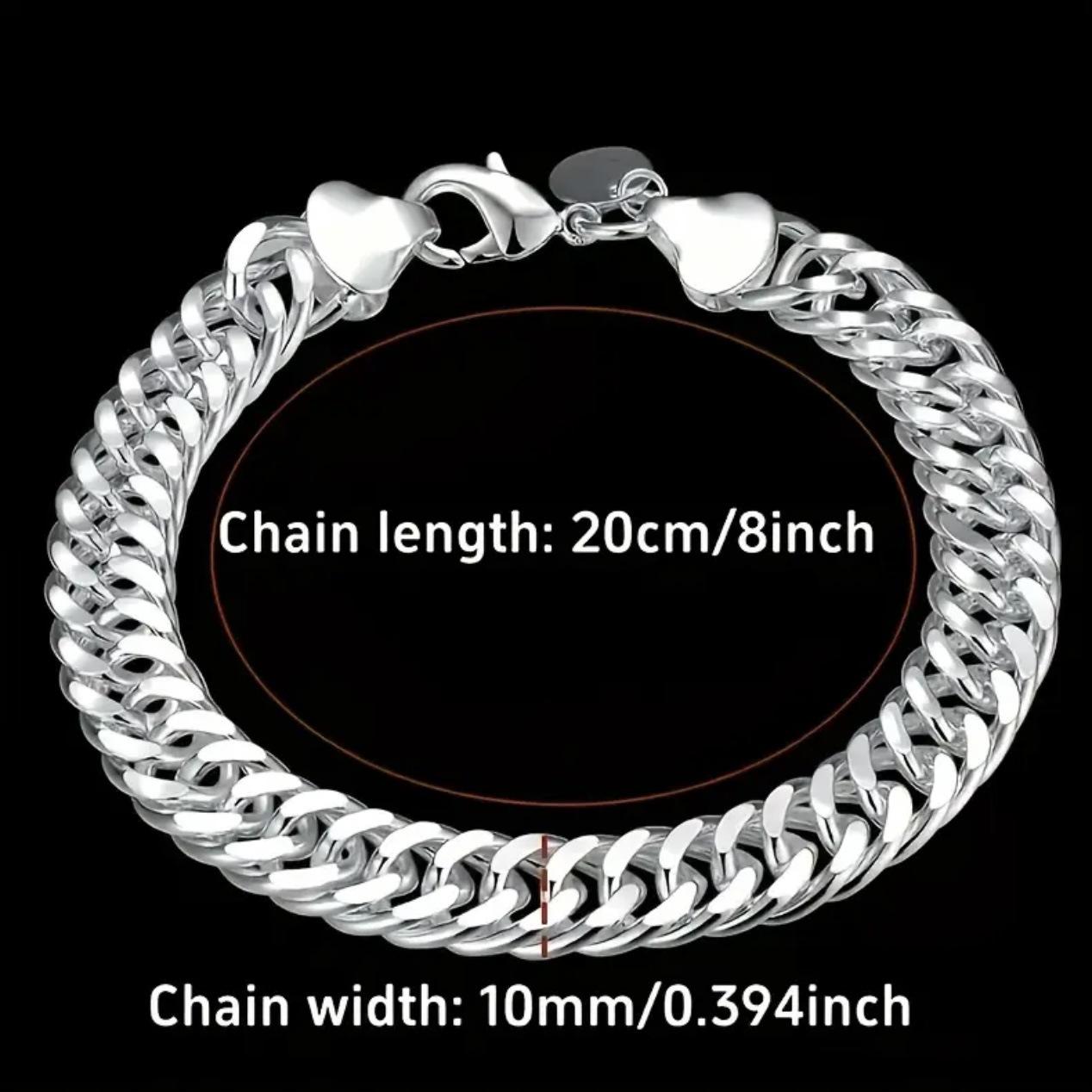 

TEMU Мужской браслет-цепочка плетения «кнут» из стерлингового серебра S925 с гальваническим покрытием: Смелый, Простой и Уникальный.