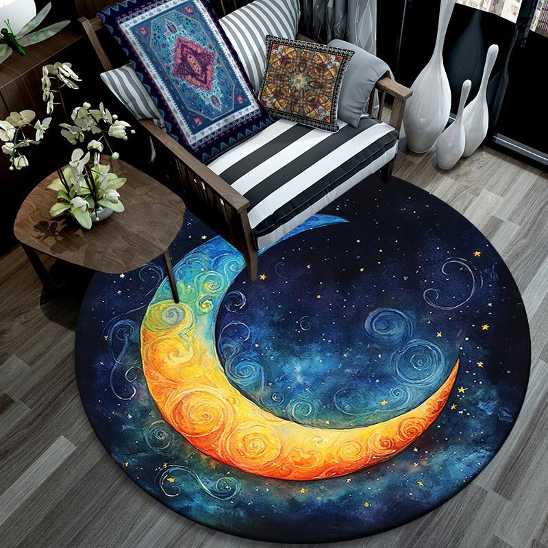 Crescent Moon Round Area Rug,Carpet Rug for Living Room Bedroom Sofa Playroom Decor,Non-slip Floor Mat