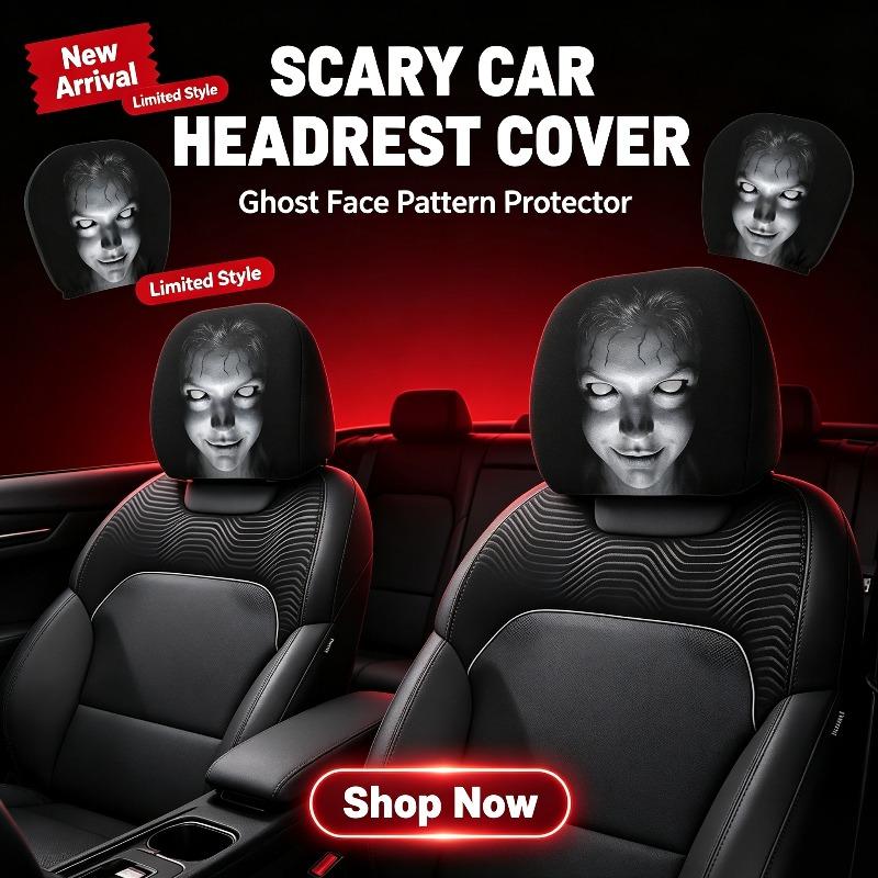 Halloween Gruseliges Geistergesicht Auto Kopfstützenbezüge Universell Dehnbar Horror Kopfstützen-Schutz Lustiger Scherz Auto Innenraum Deko