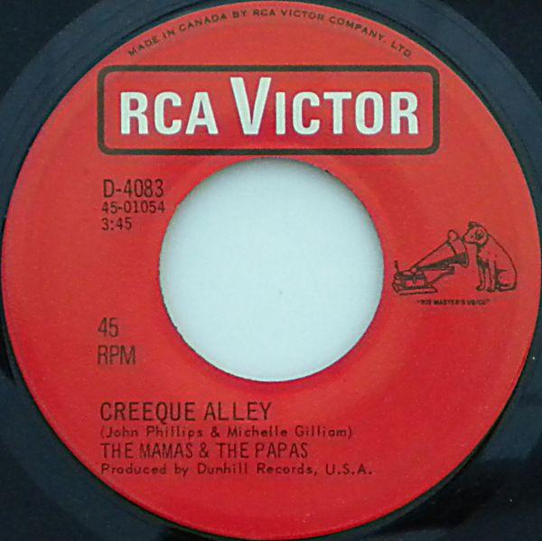 

7inch Record MAMAS & PAPAS - Creeque Alley D4083 RCA Victor 1967 Canada Rock Used