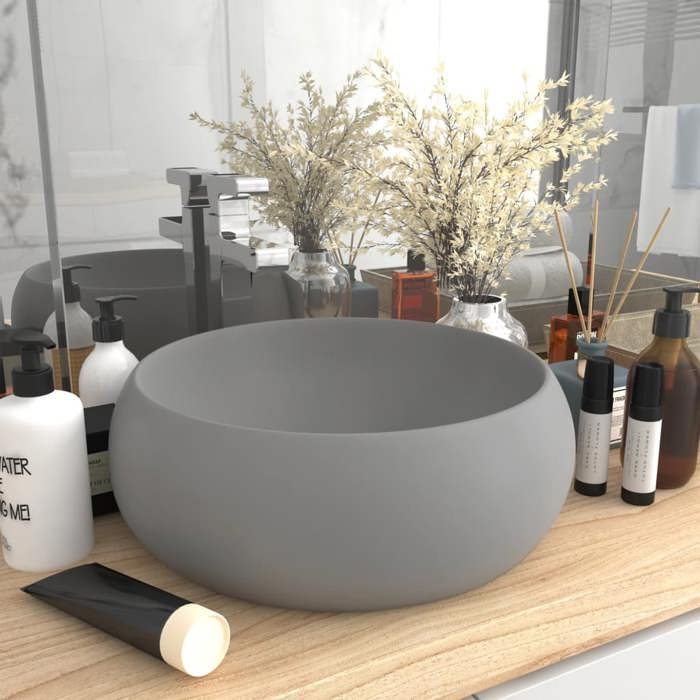 VidaXL Lavabo Rond de Luxe Vasque à Poser de Toilette Lave-mains de Salle de Bain Cuisine Vestiaire Maison Intérieur Gris 147004