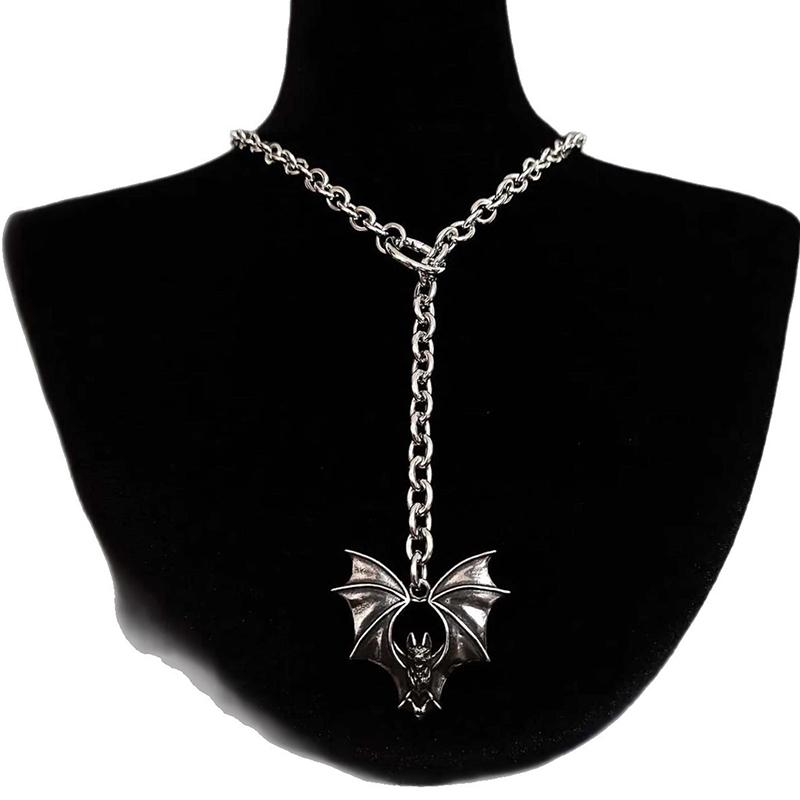 Punk Stud Necklace Gothic Jewelry Bat Exaggeration Y2K O-Ring Design Trendy Choker For Women Man