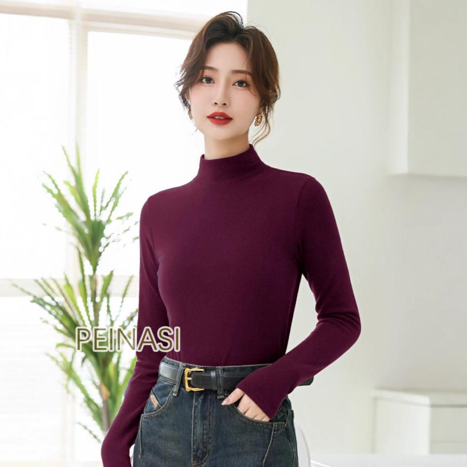 Women's Micro-Fleece Stand-Up Collar Base Layer: Thick, Warm Mid-Neck Top for Fall & Winter