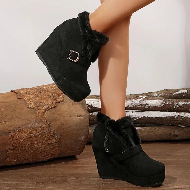 Fashion New Round Toe Buckle Boots for Women Sexy Ankle Boots Platform Heels Sleeve Middle Barrel Banquet Suede Big Size 36-43
