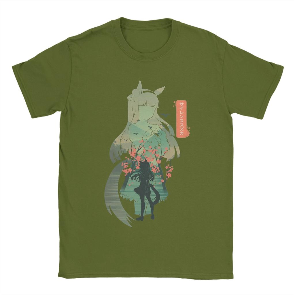 Silence Suzuka Uma Musume Anime Men T Shirts Funny Tees Short Sleeve O Neck T-Shirts Pure Cotton Graphic Printed Clothing