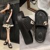 Indoor home bathroom non-slip one-pedal shit feeling sandals fashionable thick-soled slippers women's 2025 summer new